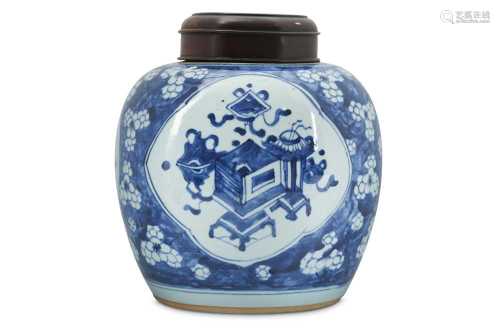 A CHINESE BLUE AND WHITE 'PRECIOUS OBJECTS' JAR.