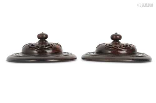 A PAIR OF CHINESE WOOD COVERS.