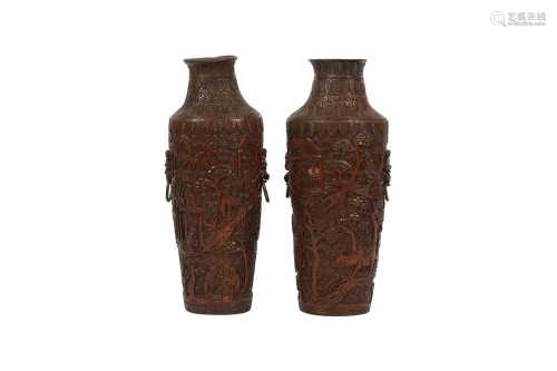 A PAIR OF CHINESE BAMBOO VASES.