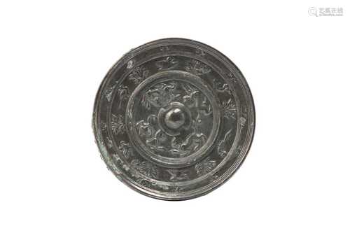 A CHINESE BRONZE SILVERED MIRROR.