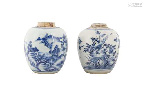 A PAIR OF CHINESE BLUE AND WHITE JARS.