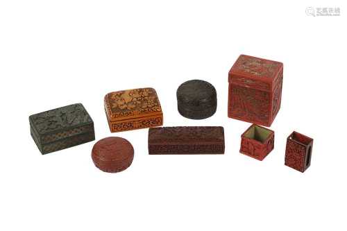 EIGHT CHINESE LACQUER BOXES AND SIX COVERS.
