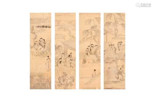 A SET OF FOUR CHINESE FIGURATIVE PAINTINGS.