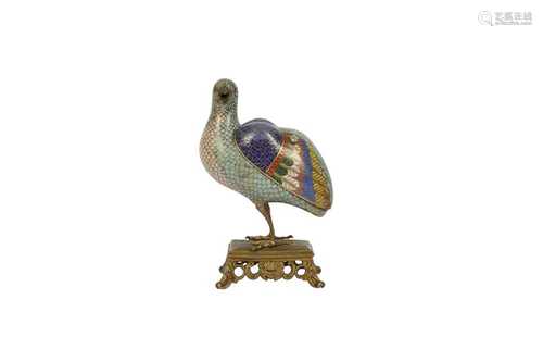 A CHINESE CLOISONNÉ ENAMEL 'QUAIL' INCENSE BURNER.