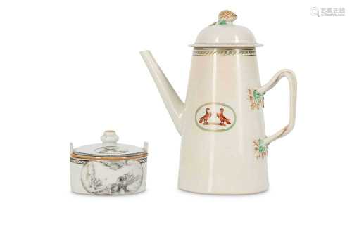 A CHINESE COFFEE POT AND COVER TOGETHER WITH A SUGAR BOWL AN...