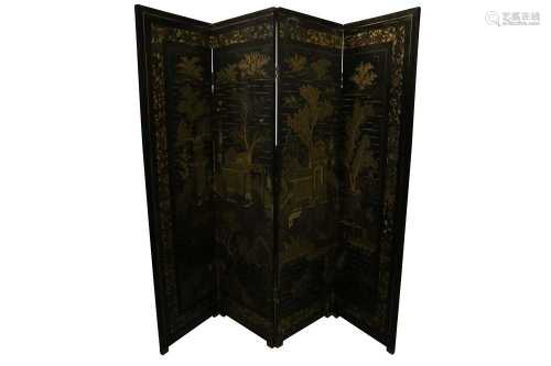 A CHINESE GILT-LACQUER WOOD FOUR-FOLD SCREEN.