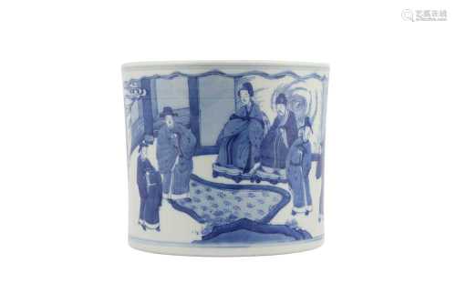 A CHINESE BLUE AND WHITE BRUSH POT, BITONG.