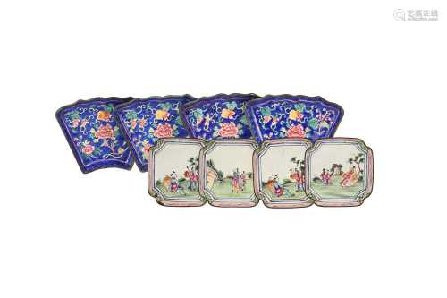 A COLLECTION OF CHINESE FAMILLE ROSE CANTON ENAMEL TRAYS.