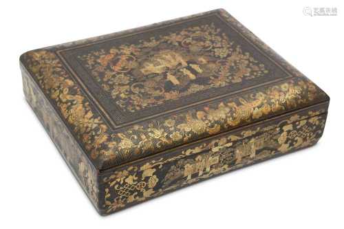 A CHINESE LACQUER RECTANGULAR GAMING BOX.