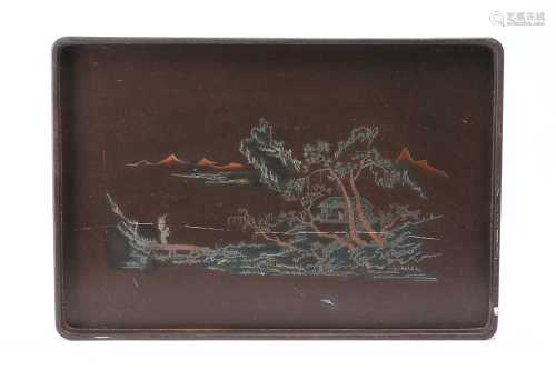 A LARGE CHINESE RECTANGULAR 'SHEN SHAO AN' LACQUER TRAY.