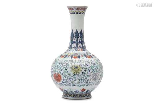 A CHINESE DOUCAI 'LOTUS' BOTTLE VASE.