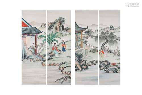 A SET OF FOUR CHINESE PAINTINGS OF LADIES.