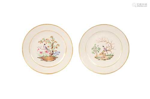 TWO EUROPEAN-DECORATED 'BIRDS' DISHES.