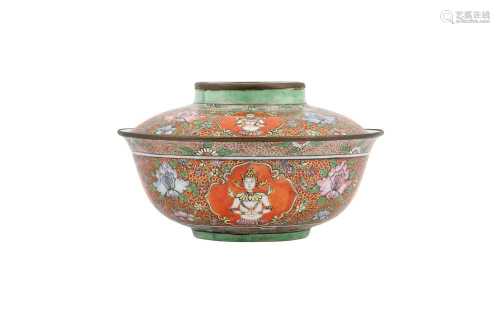 A CHINESE FAMILLE ROSE BOWL AND COVER FOR THE THAI MARKET.