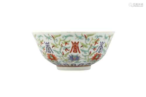 A CHINESE FAMILLE ROSE 'LOTUS SCROLL' BOWL.