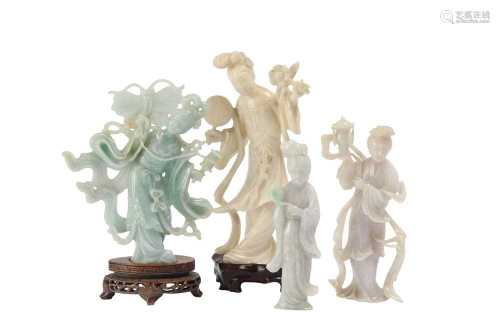 FOUR CHINESE HARDSTONE FIGURES OF IMMORTAL MAIDENS.