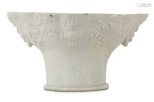 A LARGE CHINESE BLANC-DE-CHINE LIBATION CUP.