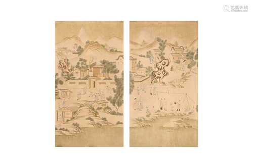 TWO CHINESE WALLPAPER PANELS.