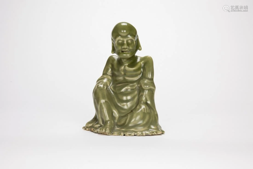 19th Century - A Celadon Glaze Seated Luohan Status