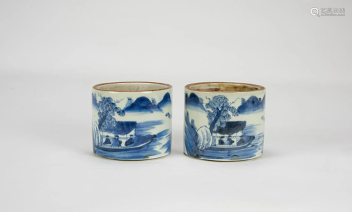 Qing Shunzhi And Of Period - A Pair Of Blue And White