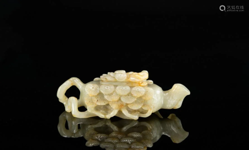 Qing - A White Jade Carved â€˜Pineâ€™ Teapot