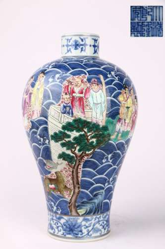 Blue-and-white Famille Rose Zun Vessel