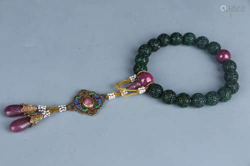 Jadeite Handheld Bracelet with Eighteen Beads