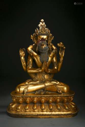 Gilt Copper Avalokitesvara with Four Arms