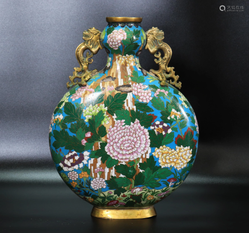 Chinese Cloisonne & Gilt Bronze Moon Vase