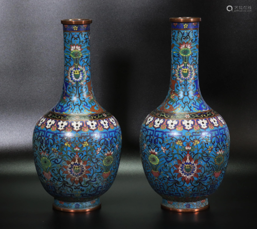 Pr Chinese 18th/19th C Bronze Cloisonne Vase