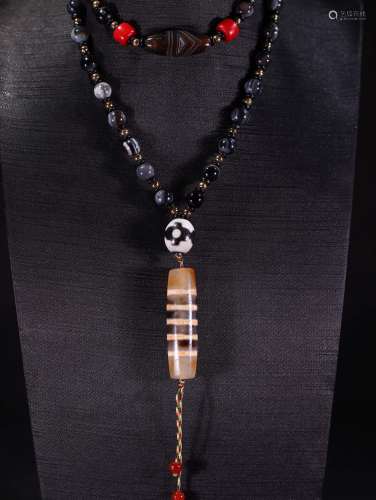 藏传精品缠丝玛瑙七线珠链