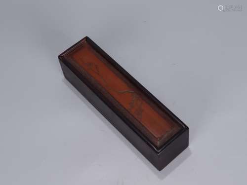 旧藏-红木贴竹黄梅花纹文房盒