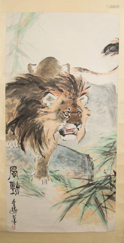 A CHINESE PAINTING OF LION