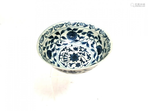 A CHINESE BOWL WITH VARIOUS UNDERGLAZE BLUE BORDE…