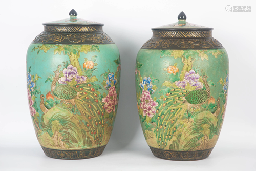 20TH CENTURY PEACOCK AND PEONY APPRECIATION JAR