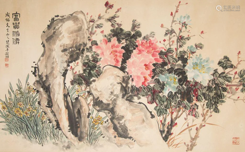 CHINESE PEONY PAINTING BY ZHUO YUNXIANG(1902-?)