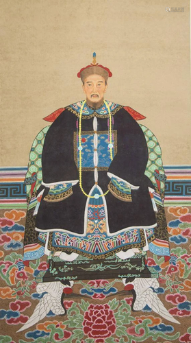 A CHINESE PAINTING OF EMPEROR ON SILK