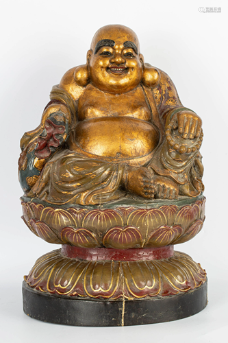 20TH CENTURY GILT WOOD CARVED BUDHHA