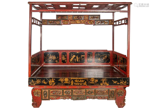 LATE QING CARVED BED