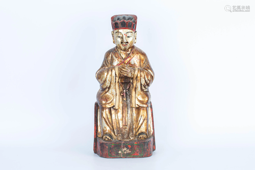 LATE QING DYNASTY WOODCARVING EMPEROR WENCH…