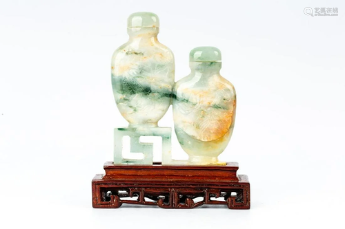 20TH CENTURY JADEITE TWIN BOTTLE