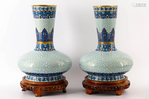 PAIR OF CLOISONNE ENAMEL BOTTLE