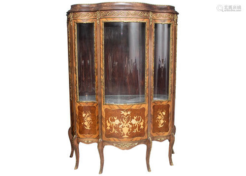 FRENCH 20TH CENTURY BRASS INLAID WINE CABINET