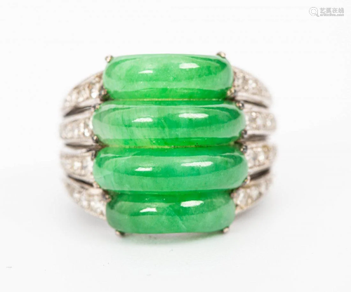 PLATIUM JADE RING WITH DIAMOND INLAY