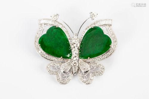 PLATIUM DIAMOND AND JADE BROOCH