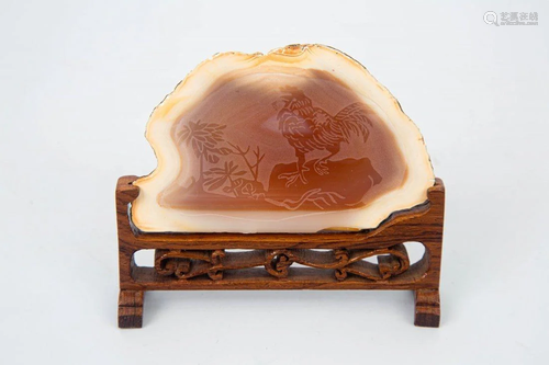 AGATE CARVE ROOSTER ORNAMENT