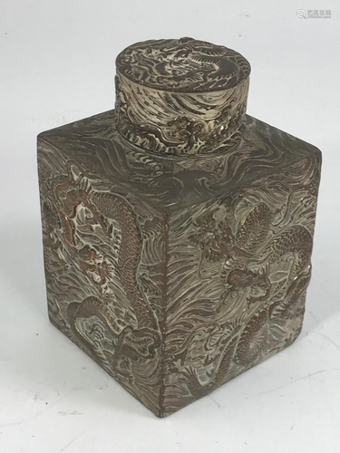 INDIAN WHITE METAL TEA CADDY