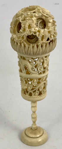 18th CENTURY IVORY PUZZLE BALL ON STAND