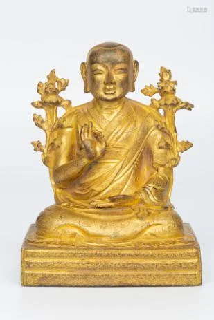 EARLY QING DYNASTY TSONGKHAPA GILT-GOLD FIGURE