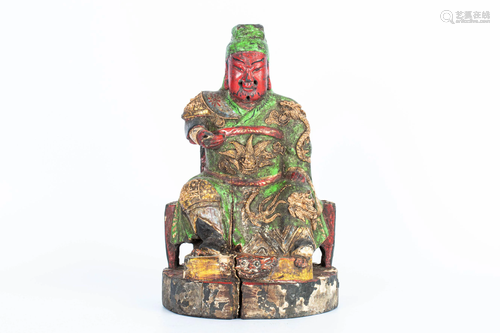 19TH CENTURY WOOD CARVING STATUE OF GUAN GONG